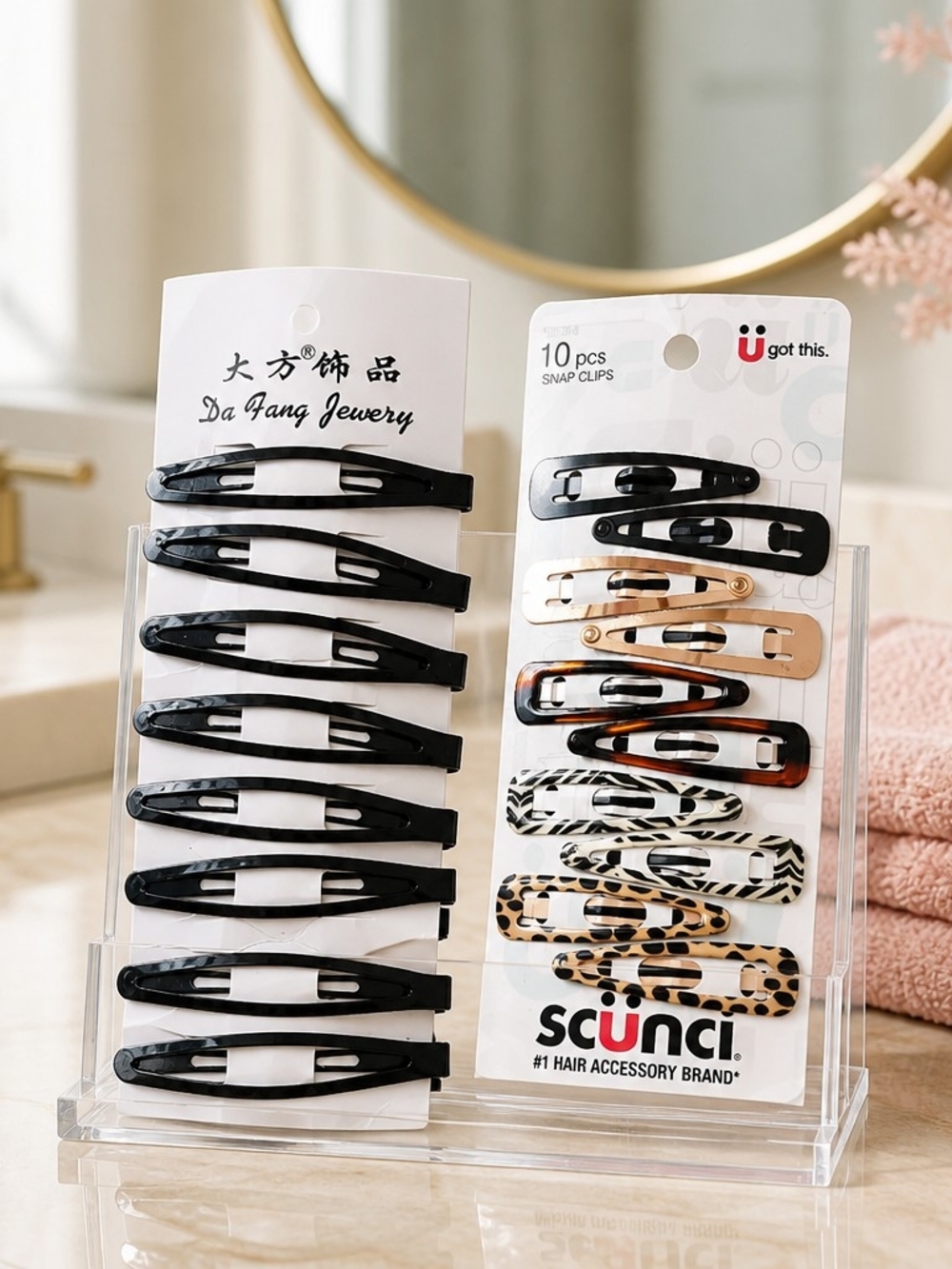 scunci Black, Gold, Tortoise, Zebra & Leopard Snap Clips Variety Pack